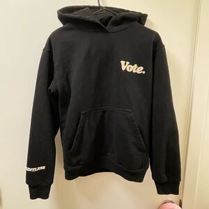 TALENTLESS Black Hoodie with White "Vote." Script